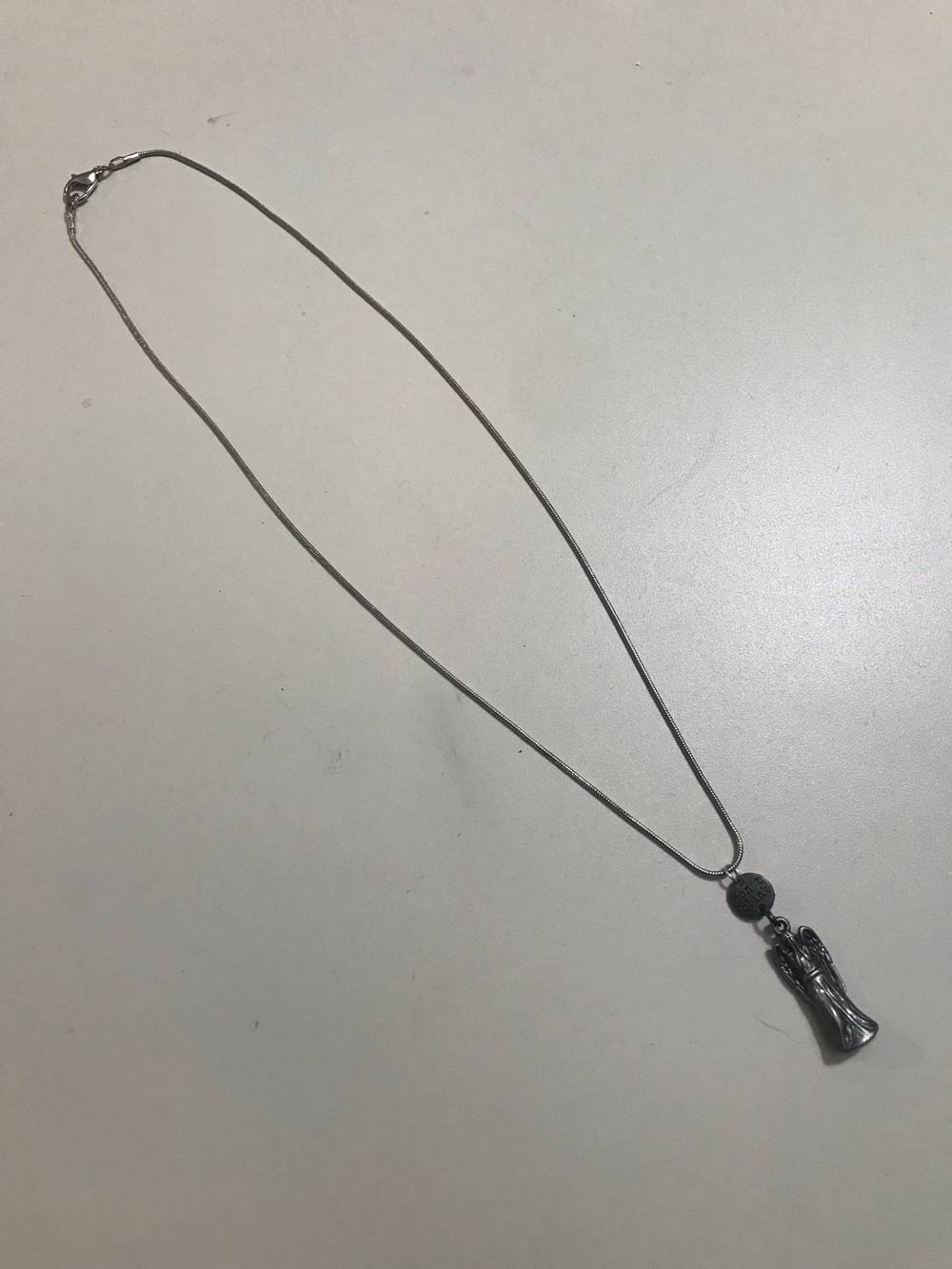 Silver Tone Snake Chain Dainty Don’t Blink Angel Necklace 18”